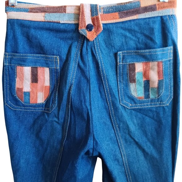 Vintage Women's Bellbottom Jeans 11/12 27x30 70s Patchwork Frederick's Hollywood - Picture 7 of 10